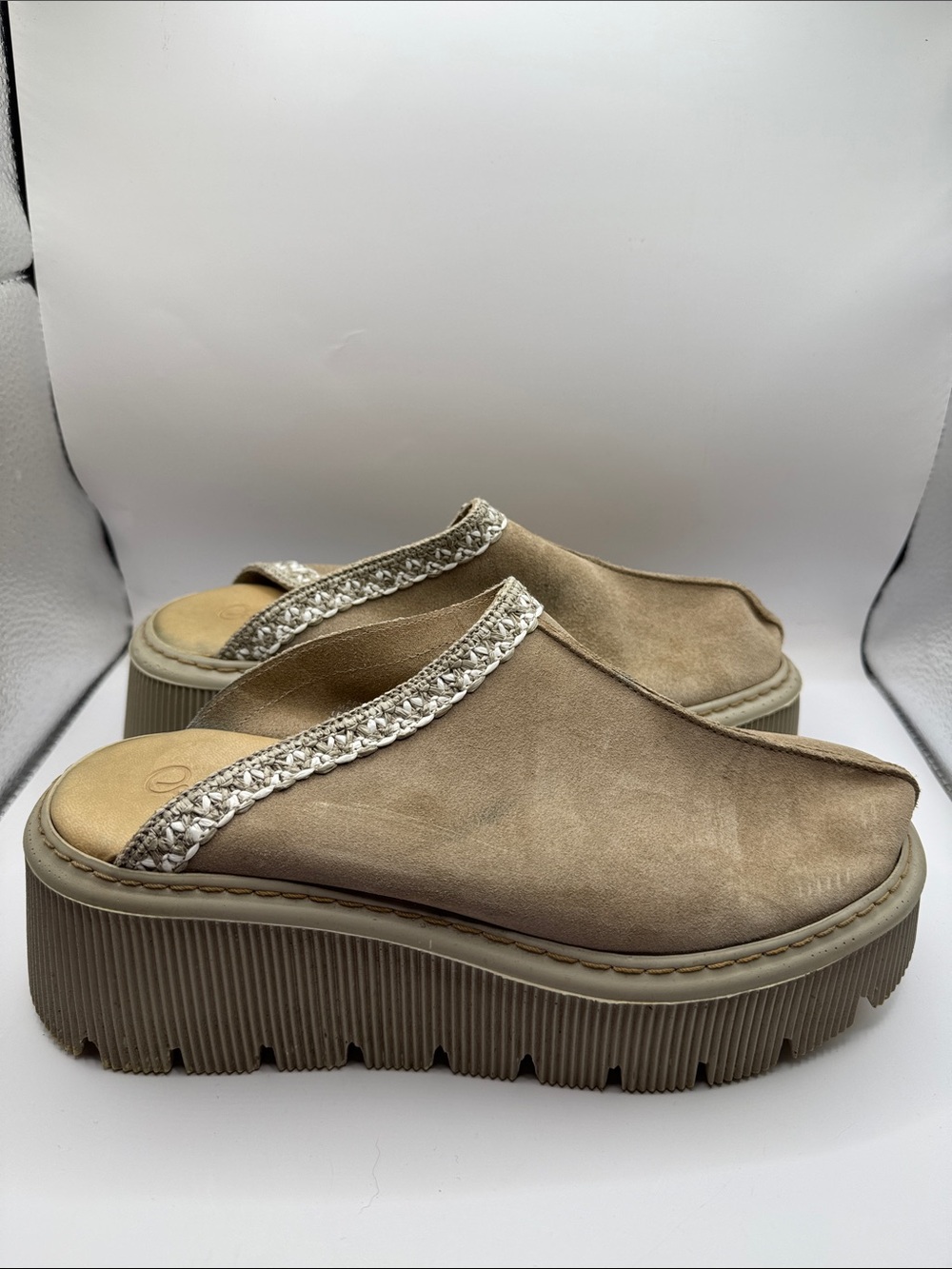 Carlo Pera Italy Taupe Platform Mule Clogs Leather Braided Trim Slip On EU 40 - Picture 4 of 11
